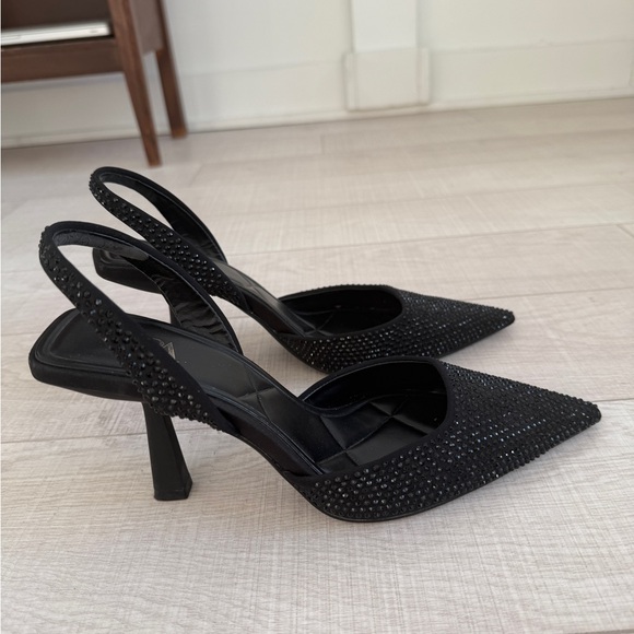 Zara Black Embellished Slingback Heels - Picture 2 of 3